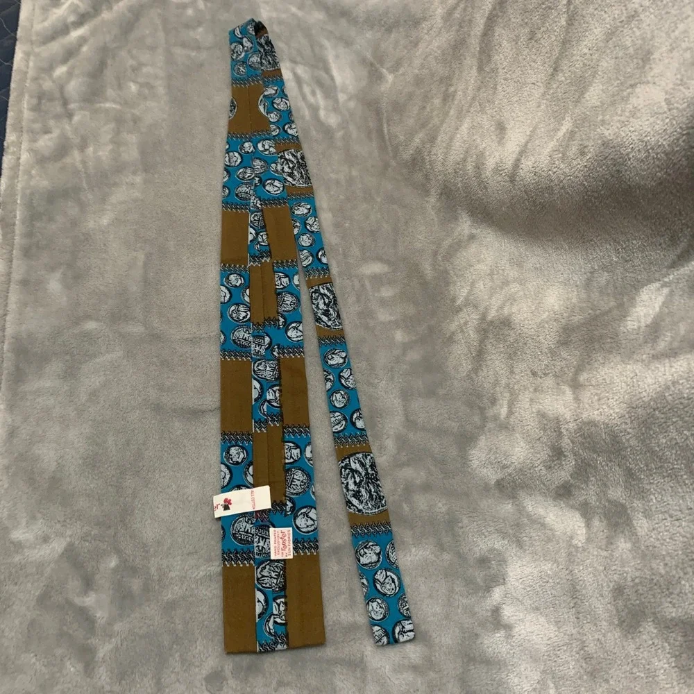 Vintage Rooster Jacob Reeds Sons Cotton Tie Blue Brown Buffalo Nickel Coin Print